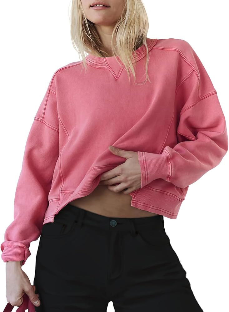 INFITTY Womens Fleece Crewneck Sweatshirts Long Sleeve Oversized Cropped Pullover Tops Fall Winte... | Amazon (US)