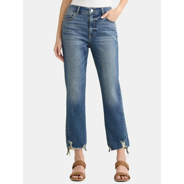 Time and Tru Women's and Women’s Plus High Rise Straight Leg Jeans with Raw Hem, 27.5” Inseam... | Walmart (US)
