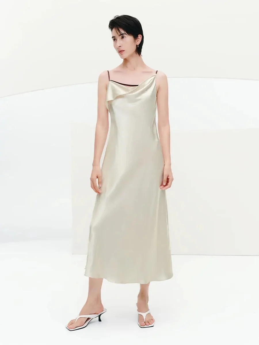 Elegant Satinlike Draped Asymmetric Midi Dresses | Urban Revivo