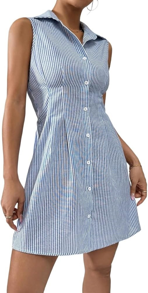 Summer Mini Dresses for Women 2024 Short Dress Casual Sleeveless Button-Front Shirt Dress for Sum... | Amazon (US)