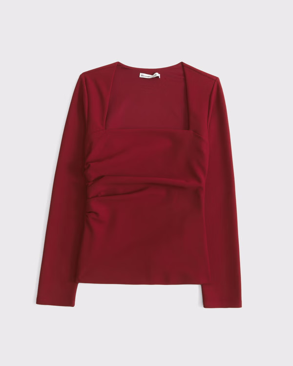 Women's Long-Sleeve Stretch Crepe Portrait Top | Women's Clearance | Abercrombie.com | Abercrombie & Fitch (US)