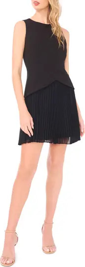 Sleeveless Pleated Skirt Mixed Media Minidress | Nordstrom