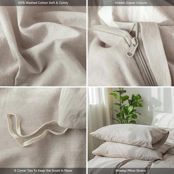 MooMee Bedding Duvet Cover Set 100% Washed Cotton Linen Like Textured Breathable Durable Soft Com... | Amazon (US)