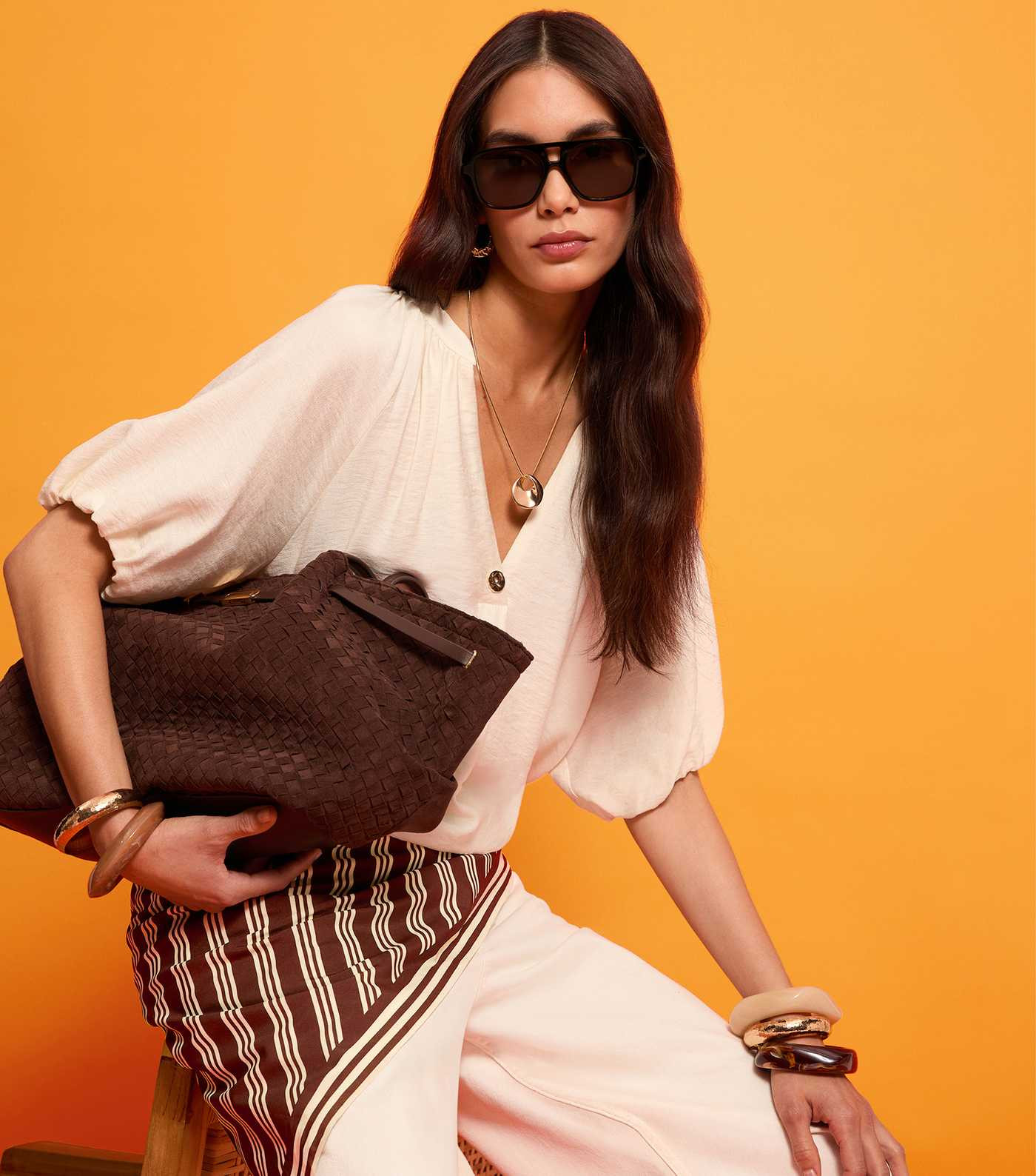 Brown Striped Satin Scarf | New Look | New Look (UK)