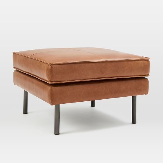 Axel Ottoman, Saddle Leather, Nut | West Elm (US)