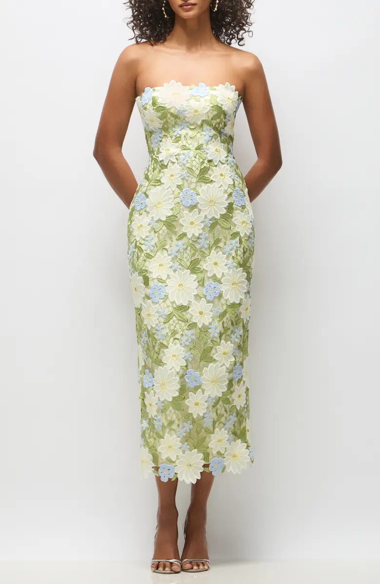 Alice Floral Appliqué Strapless Cocktail Dress | Nordstrom