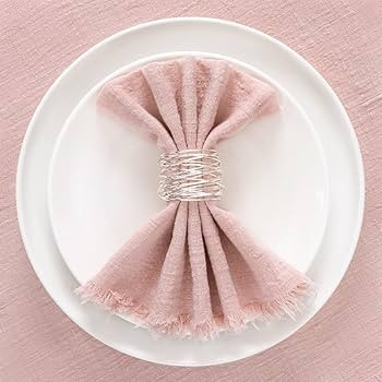Socomi Handmade Cloth Napkins with Fringe Set of 12 Dusty Pink Cotton Linen Napkins 18"x18" Rusti... | Amazon (US)