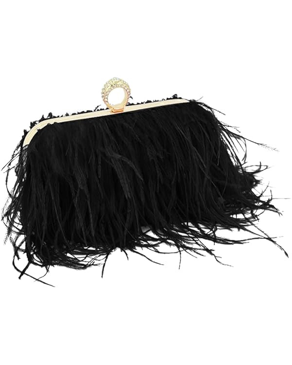 Women Ostrich Feather Purse Ostrich Tote Bag Fluffy Feather Purse Fringe Clutch Evening Handbag f... | Amazon (US)