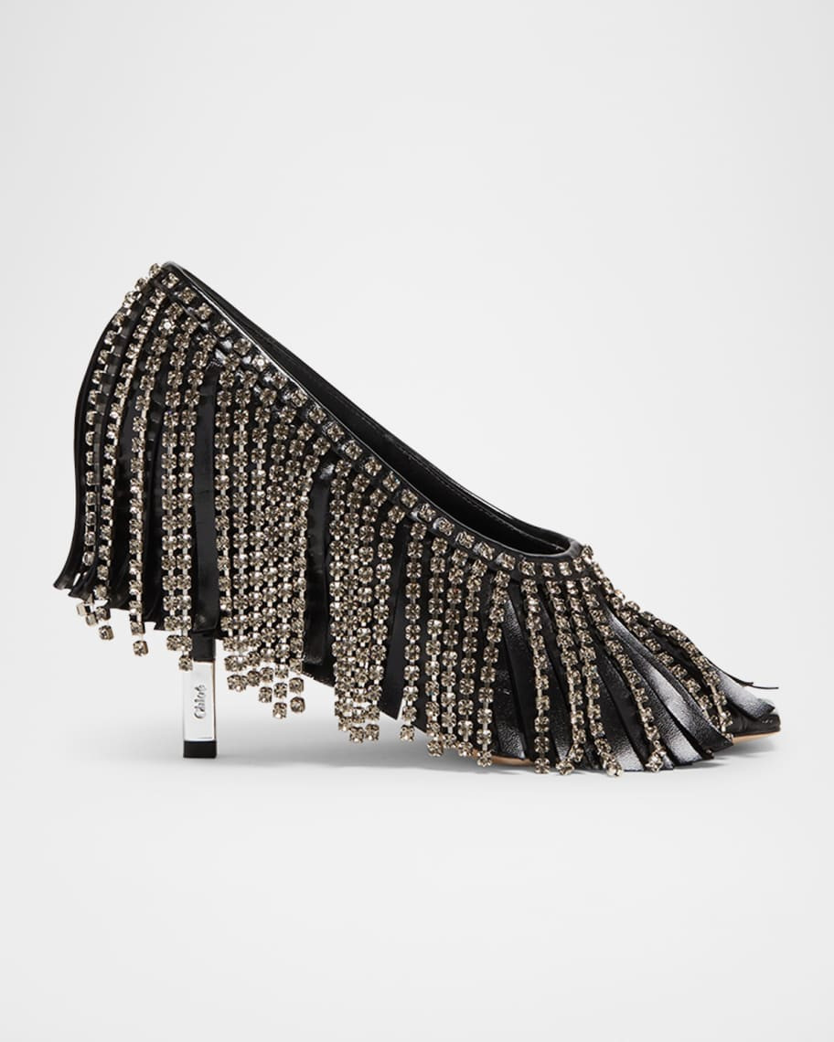 Chloe Mona Leather Strass Fringe Peep-Toe Pumps | Neiman Marcus