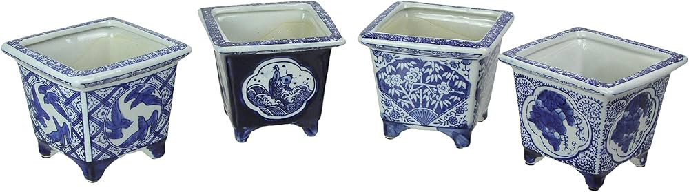 Napco Imports Set of 4 Asian Design Blue and White Mini Planter Pots 5 Inches High, One Size, Mul... | Amazon (US)