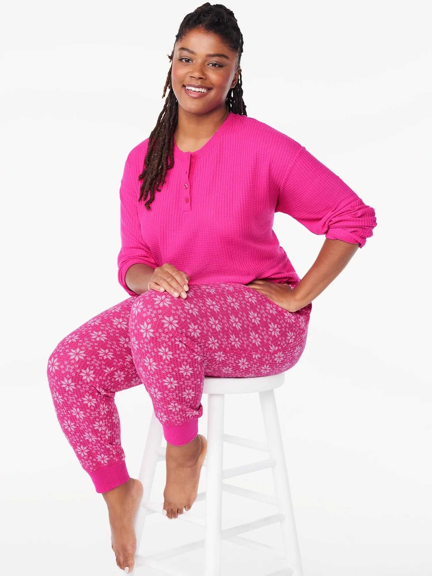 Joyspun Women's Waffle Hacci Knit Henley Top and Joggers Pajama Set, 2-Piece, Sizes S to 3X - Wal... | Walmart (US)