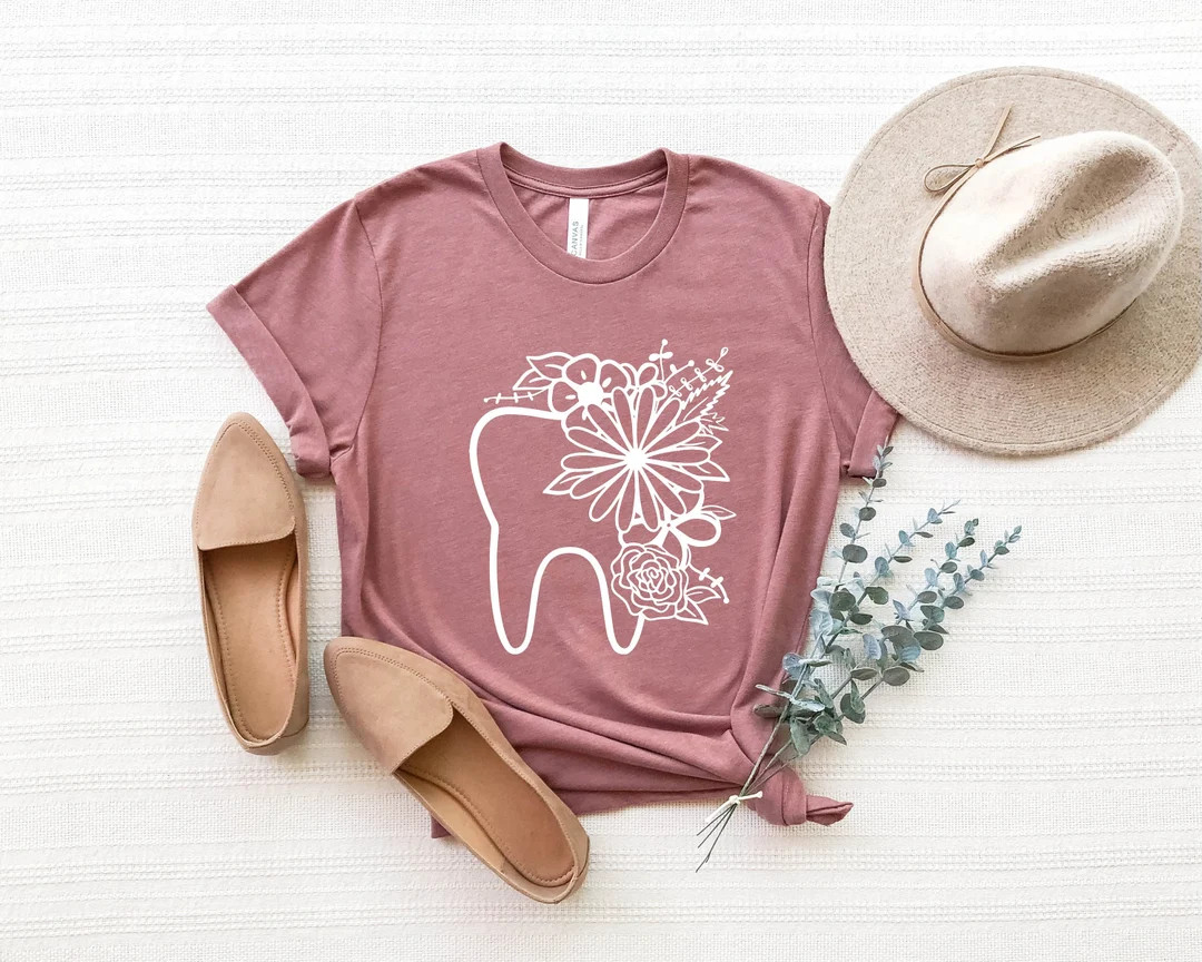 Floral Tooth Shirt, Floral Dentist Shirt, Dental Assistant Shirt, Orthodontic Dental Shirt, Denta... | Etsy (US)