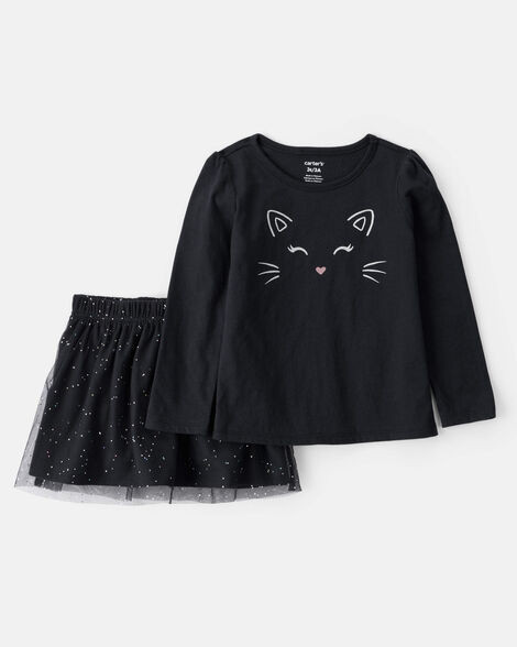 Toddler 2-Piece Halloween Cat Tee & Tulle Skirt Set - Black | Carter's Inc