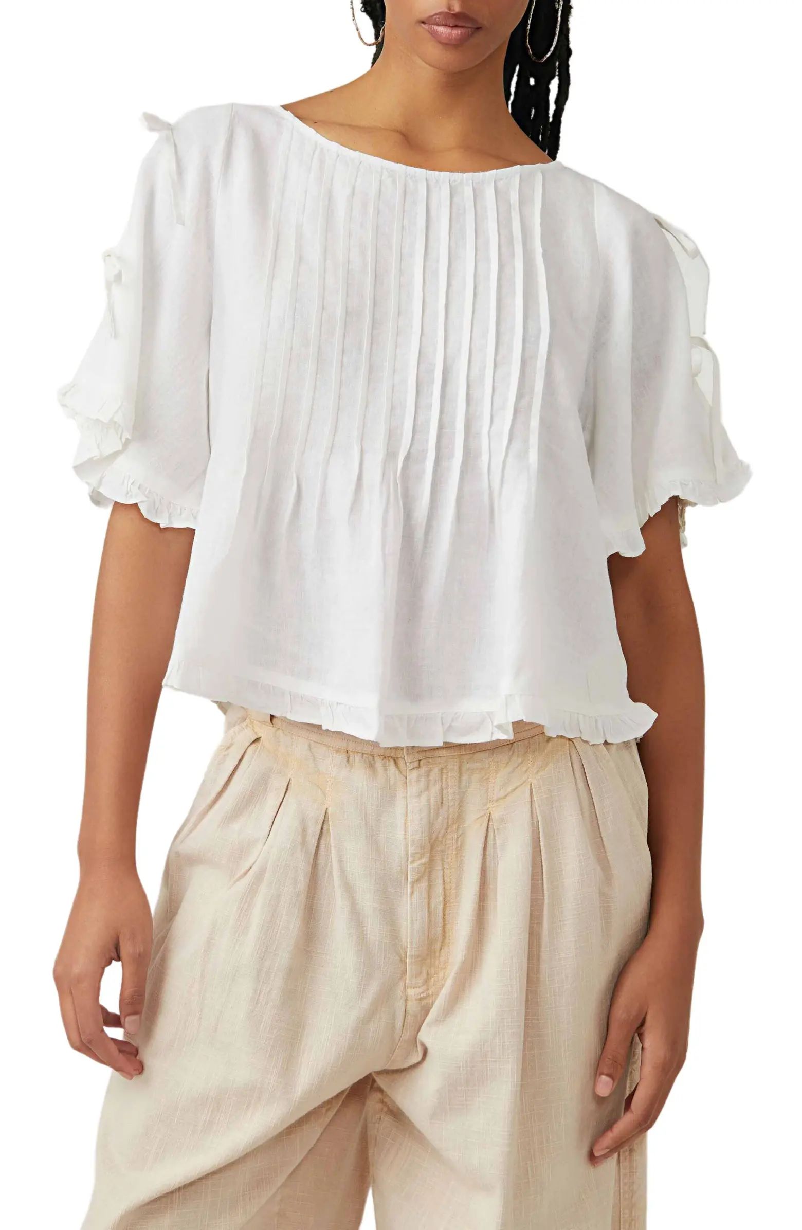 Lillia Pintuck Crop Linen Blend Top | Nordstrom