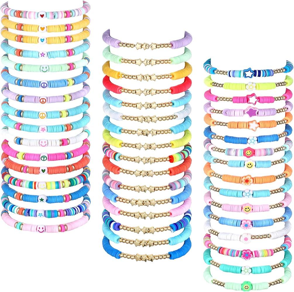 Jadive 48 Pcs Colorful Kids Friendship Bracelet Set Adjustable Stretch Beaded Bracelets Swift Bra... | Amazon (US)
