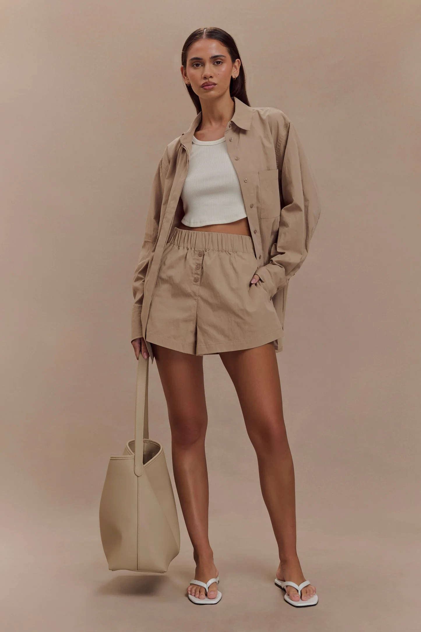 Cotton Relaxed Shorts - Sand | MESHKI US
