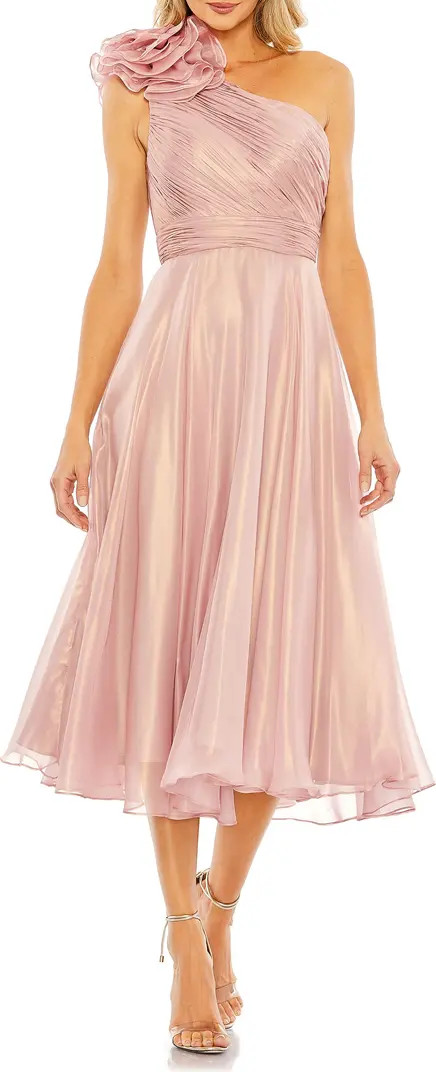 Rosette One-Shoulder Iridescent A-Line Dress | Nordstrom