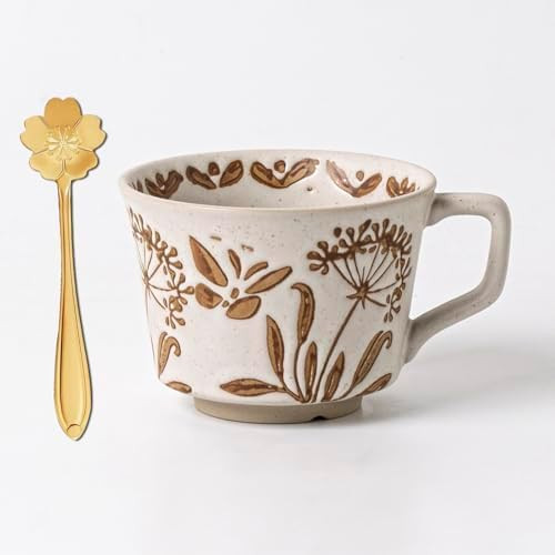 Ceramic Large Latte Mug, 12OZ Novelty Coffee Mugs with Gold Spoon, Tea Cup with Butterfly Pattern... | Amazon (US)