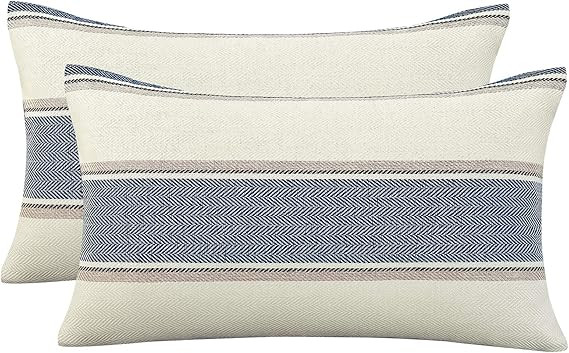 AmHoo Pack of 2 Farmhouse Linen Throw Pillow Cover Cushion Stripe Decoration Buffalo Retro Pillow... | Amazon (US)