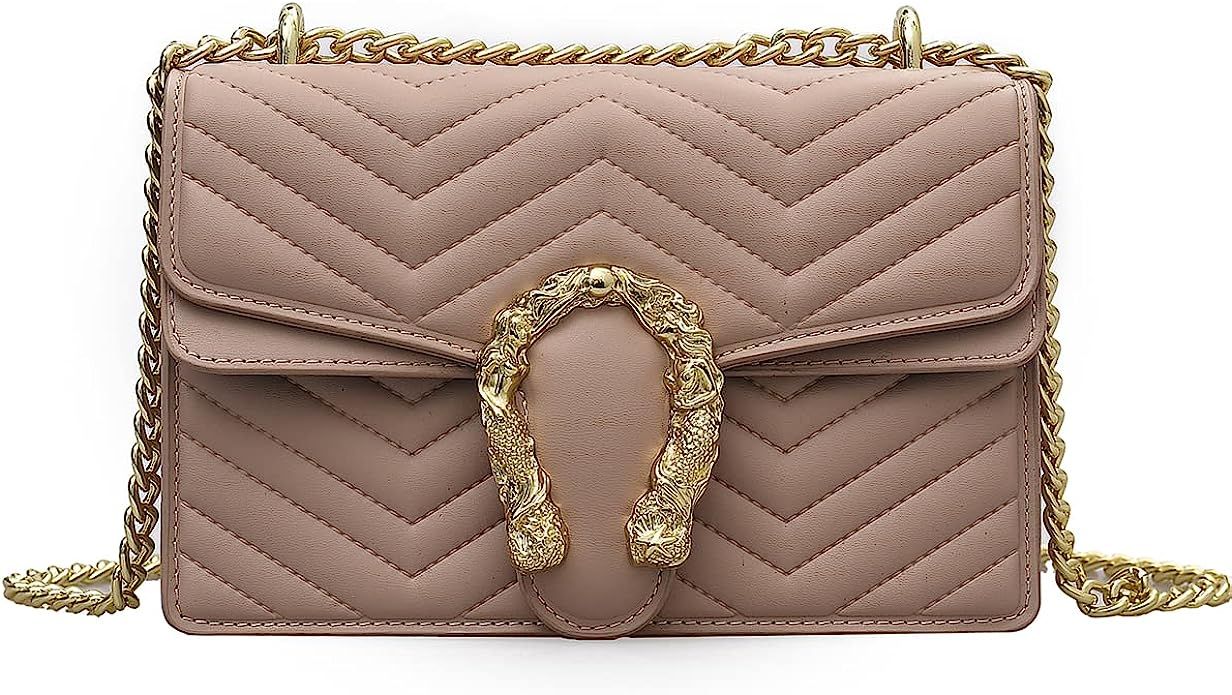 TAGDOT Fashion Metal Chain Shoulder Crossbody Bags for Women Handbag Purses Vegan Leather Clutche... | Amazon (US)