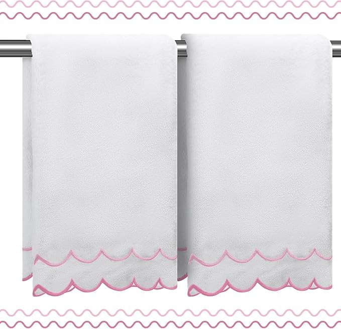 100% Cotton Hand Towels for Bathroom 2 Pcs Scalloped Hand Towels 16 * 27 Inch Embroidered Decorat... | Amazon (US)