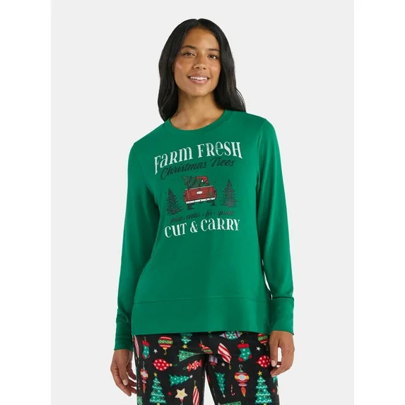 Women's Christmas Cut & Carry Crewneck Hacci Top from Holiday Time, Sizes S-XXXL | Walmart (US)