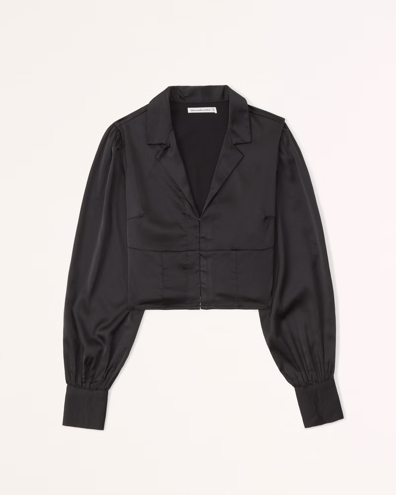 Long-Sleeve Satin Hook-and-Eye Shirt | Abercrombie & Fitch (US)