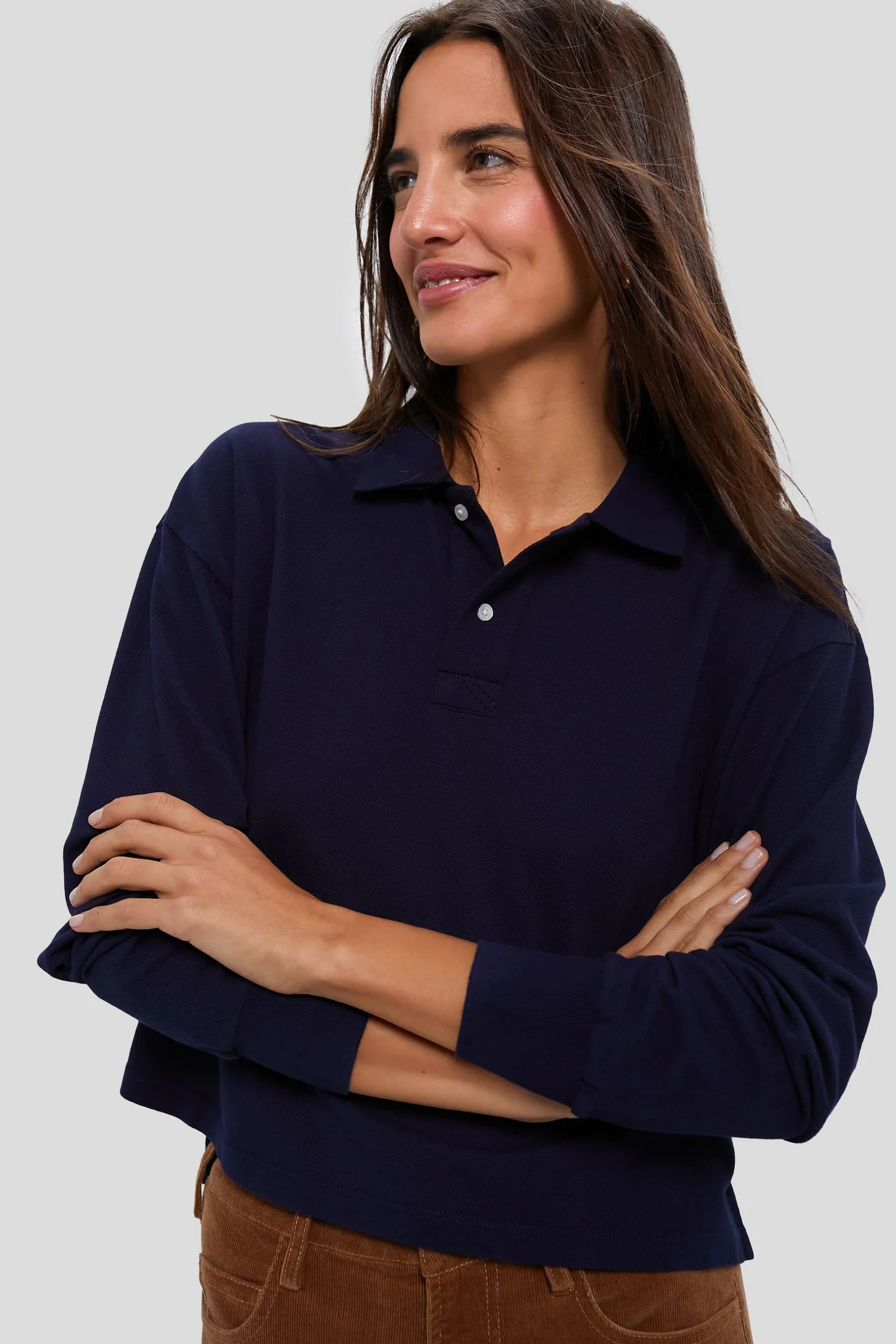 Navy Long Sleeve Pique Holmes Boyfriend Polo | Tuckernuck (US)