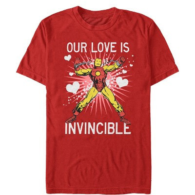 Men's Marvel Valentine Iron Man Invincible Love  T-Shirt - Red - Medium | Target