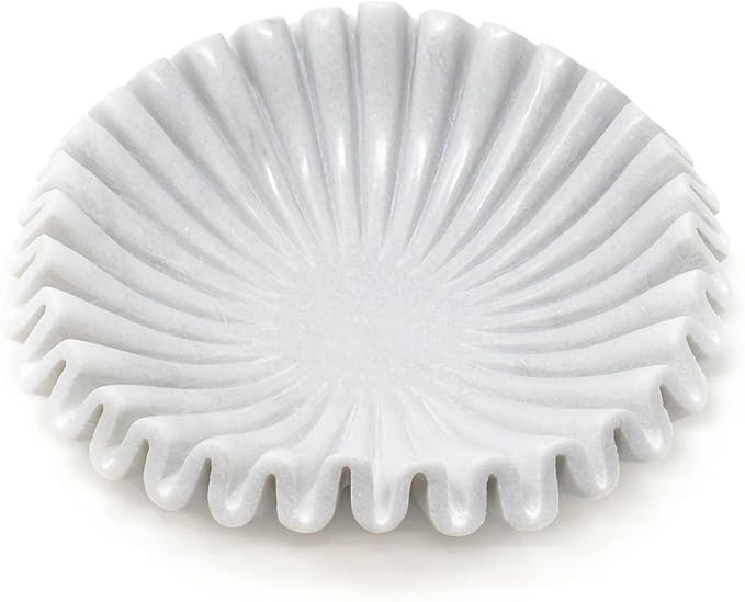 White Marble Decorative Ruffle Bowl - 10 Inch Marble Stone Bowl for Fruit, Jewelry or Decor Items... | Amazon (US)