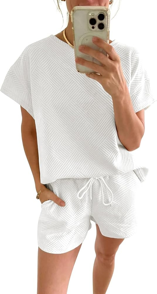 Paintcolors Women's 2 Piece Outfits Short Sleeve Crewneck Tracksuit Casual Cozy Stretchy Shorts L... | Amazon (US)