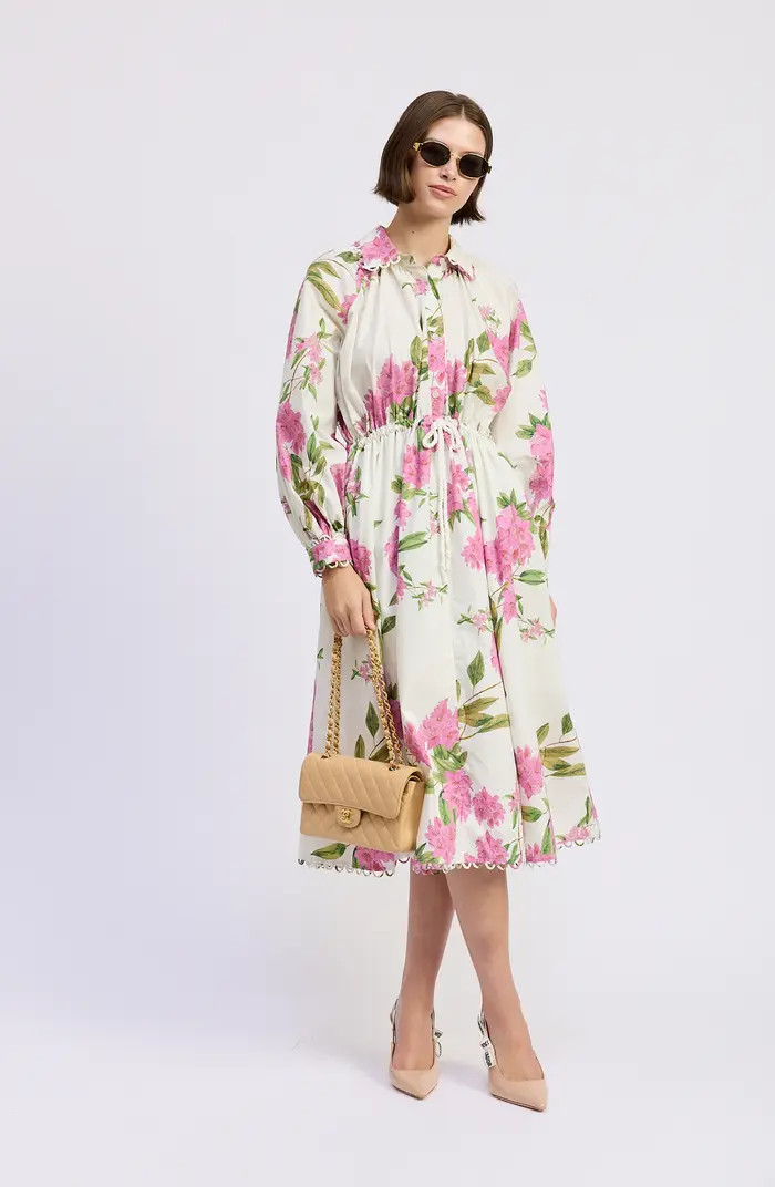 Esther Long Sleeve Floral Midi Shirtdress | Nordstrom