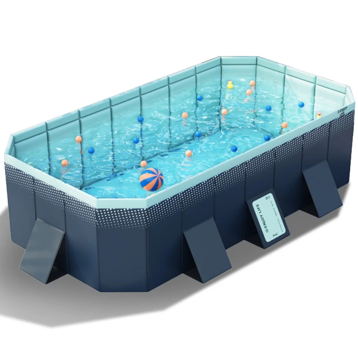 Hurber Foldable Swimming Pool, Large Non-Inflatable Adults Kids Outdoor Pools, Blue, 113" x 66" x... | Walmart (US)