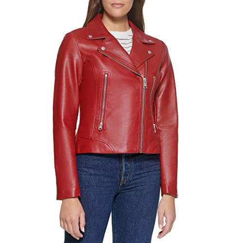 Levi's Women's Faux Leather Asymmetrical Moto Jacket, Deep Red, Medium | Amazon (US)