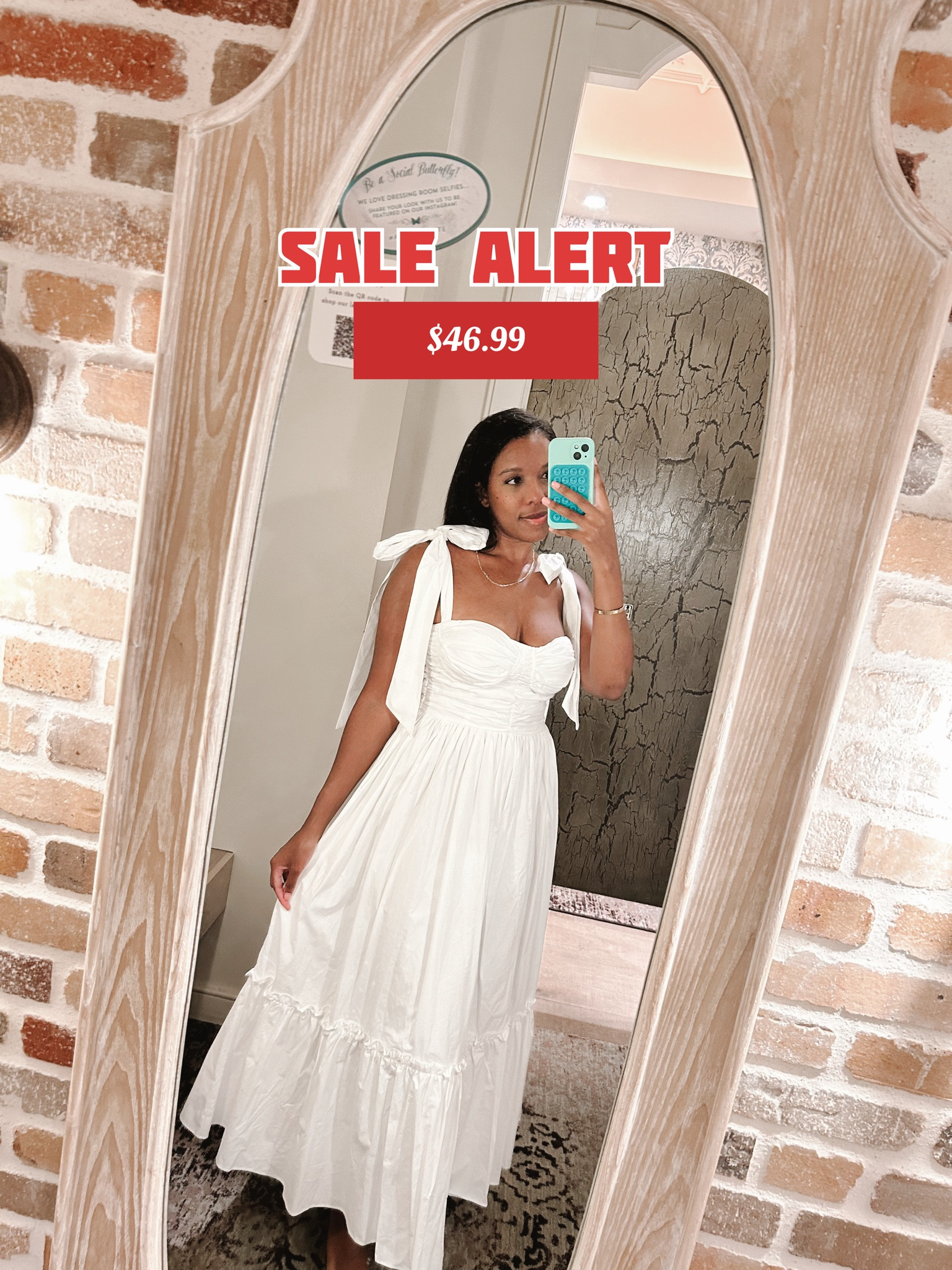 From $119.95 to $46.99 🤯 
White dress/spring dress/summer dress/ summer outfit/midi dress/graduation dress/travel outfit 
im wearing a size M 

#LTKSaleAlert #LTKFindsUnder50 #LTKStyleTip