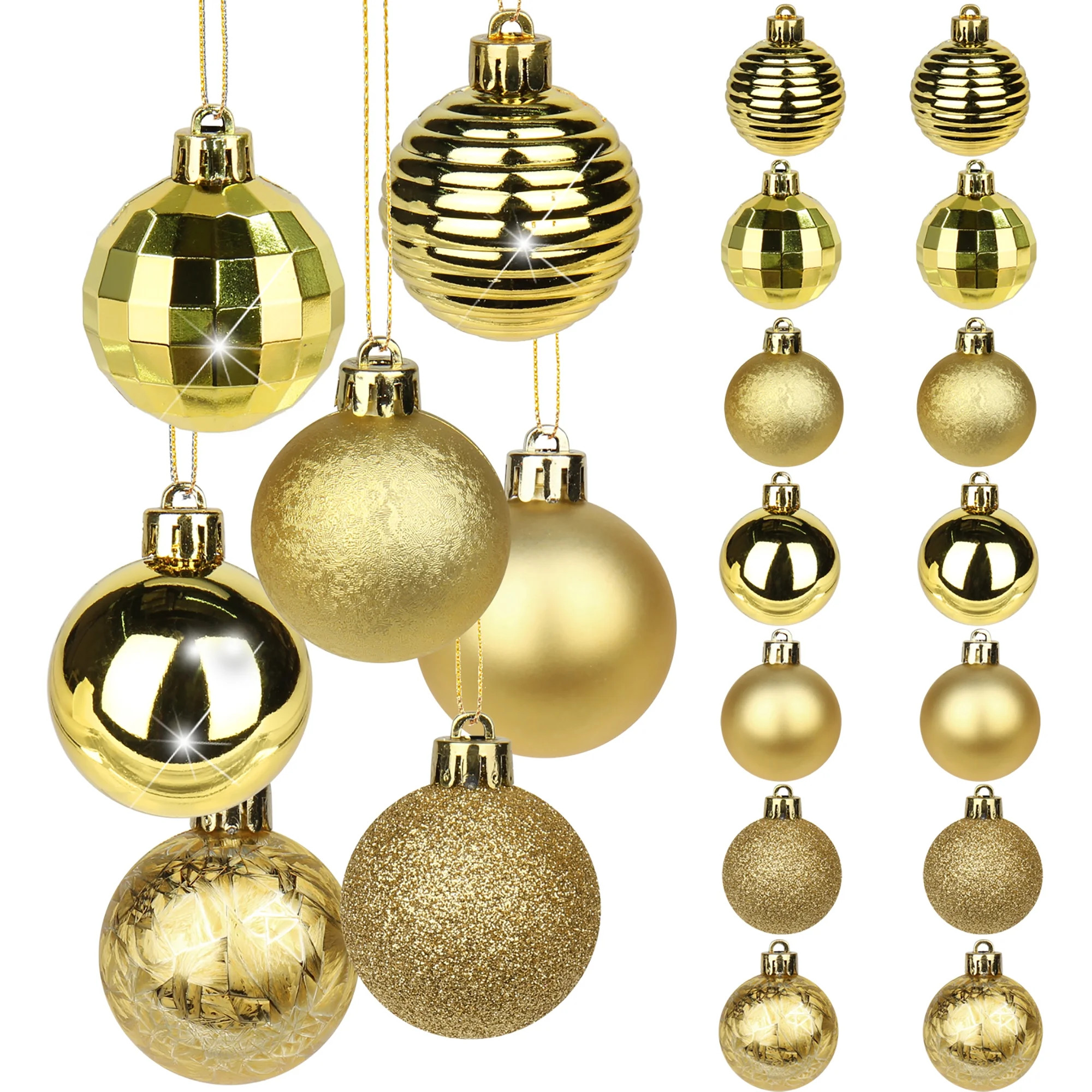 1.57" Christmas Ball Ornaments 42 Pcs Christmas Tree Decorations Set Shatterproof Small Gold with... | Walmart (US)