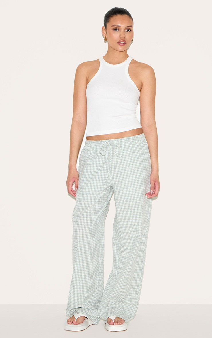 Sage Gingham Broderie Embroidered Pants | Bottoms | Pretty Little Thing (Australia & New Zealand)