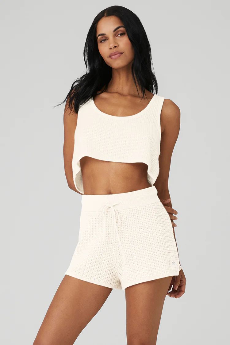 Cashmere Plush Waffle Cropped Tank | Alo Yoga