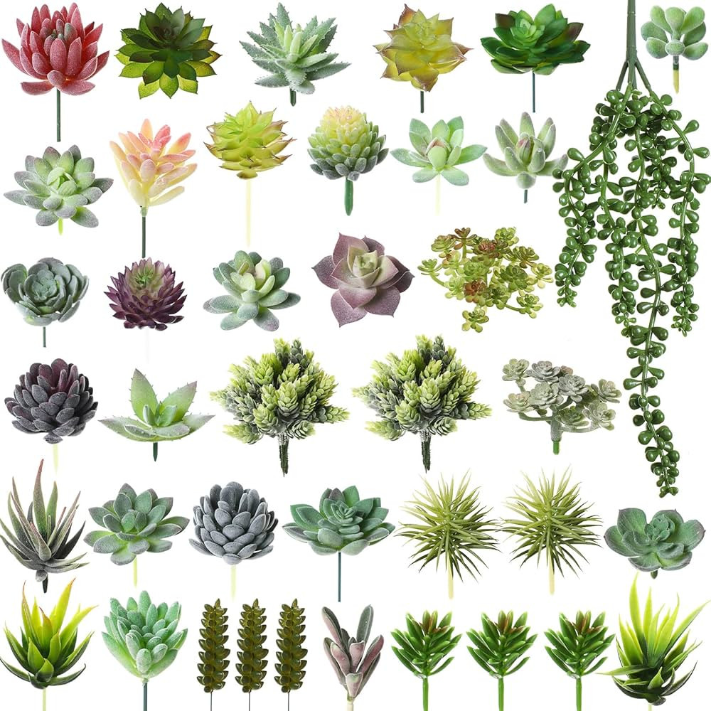 Yunsailing 40 Pieces Artificial Succulent Plants Faux Succulents Realistic Fake Succulents Unpott... | Amazon (US)