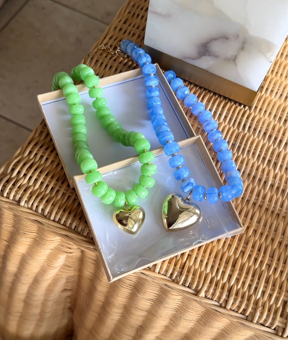 Colorful chunky bead necklaces with gold heart! Amazon finds / Amazon jewelry / trendy summer necklace