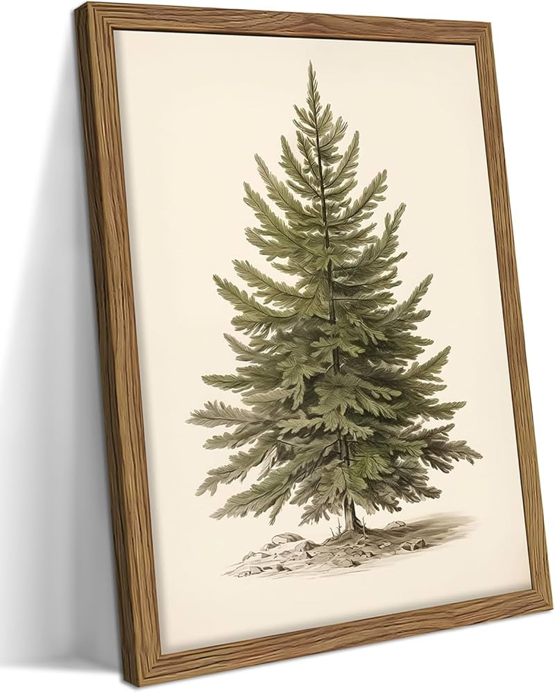 Vintage Framed Christmas Tree Wall Art, Rustic Pine Tree Canvas Wall Decor Painting, Winter Chris... | Amazon (US)