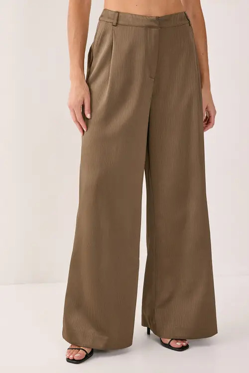 NASTY GAL Satin Pleated Tailored Pants in Olive at Nordstrom, Size 4 | Nordstrom