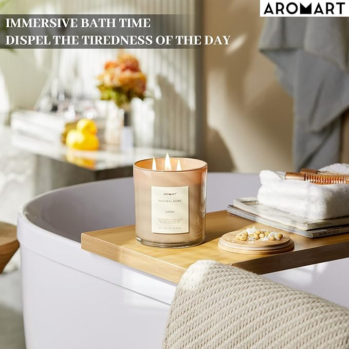 3 Wick Large Scented Candles 22 Oz,Linen Aromatherapy Candles for Home Scented,Soy Candles with 8... | Amazon (US)