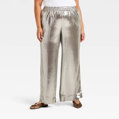 Women's Metallic Foil Pull-On Pants - A New Day™ Silver 1X | Target