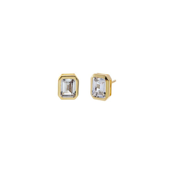 CZ Emerald Cut Bezel Set Stud Earring | Adina Eden
