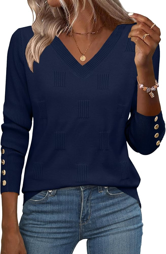 Zeagoo Womens V Neck Sweaters Shirts Long Sleeve Lightweight Ribbed Knit Pullover Sweater Blouse ... | Amazon (US)