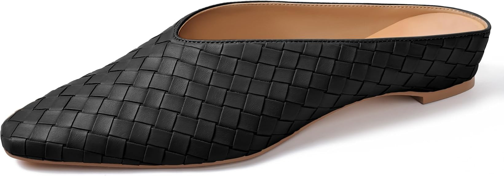 Woven Mules for Women Metallic Leather Slides Ladies Trendy Comfortable Square Toe Hidden Wedge H... | Amazon (US)
