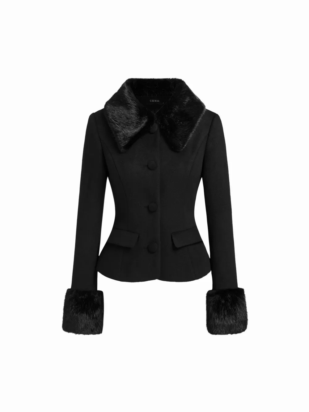 Holiday Dress Wool-like fabrics Wool-look Collar Faux Fur Trim Long Sleeve Button Coat For Daily ... | Cider