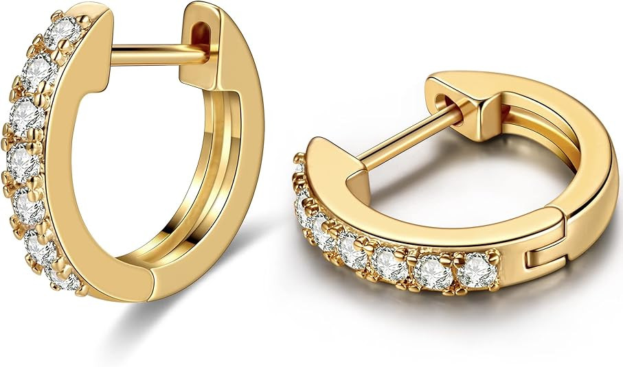 Gacimy Gold Huggie Earrings for Women 14K Real Gold Plated, Small Cubic Zirconia Cartilage Hoop E... | Amazon (US)