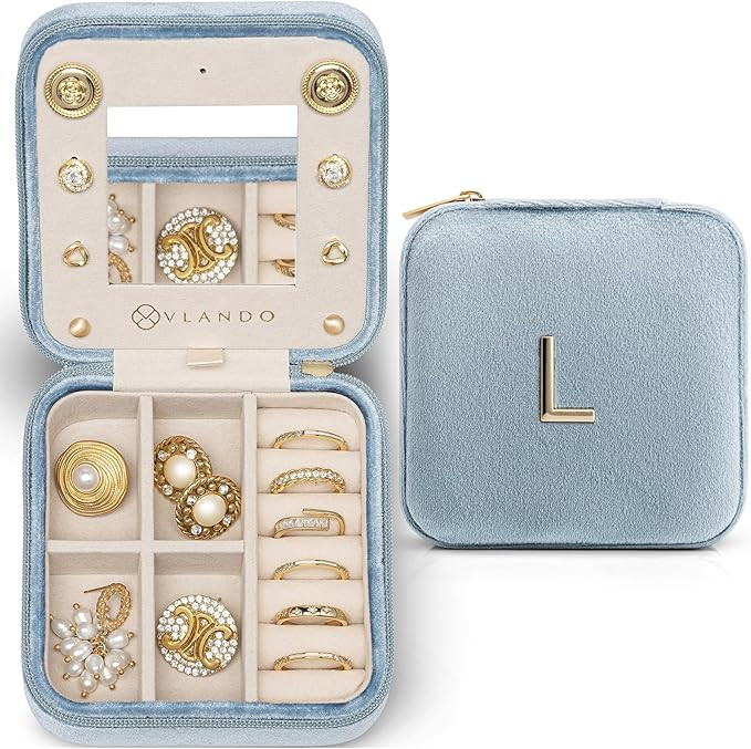Vlando Travel Jewelry Case for Women Girls, L Initial Travel Jewelry Case, Personalized Mini Jewe... | Amazon (US)